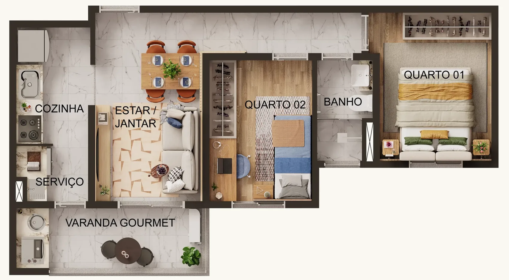 Planta do apartamento Tipo de 51 m² sem suíte